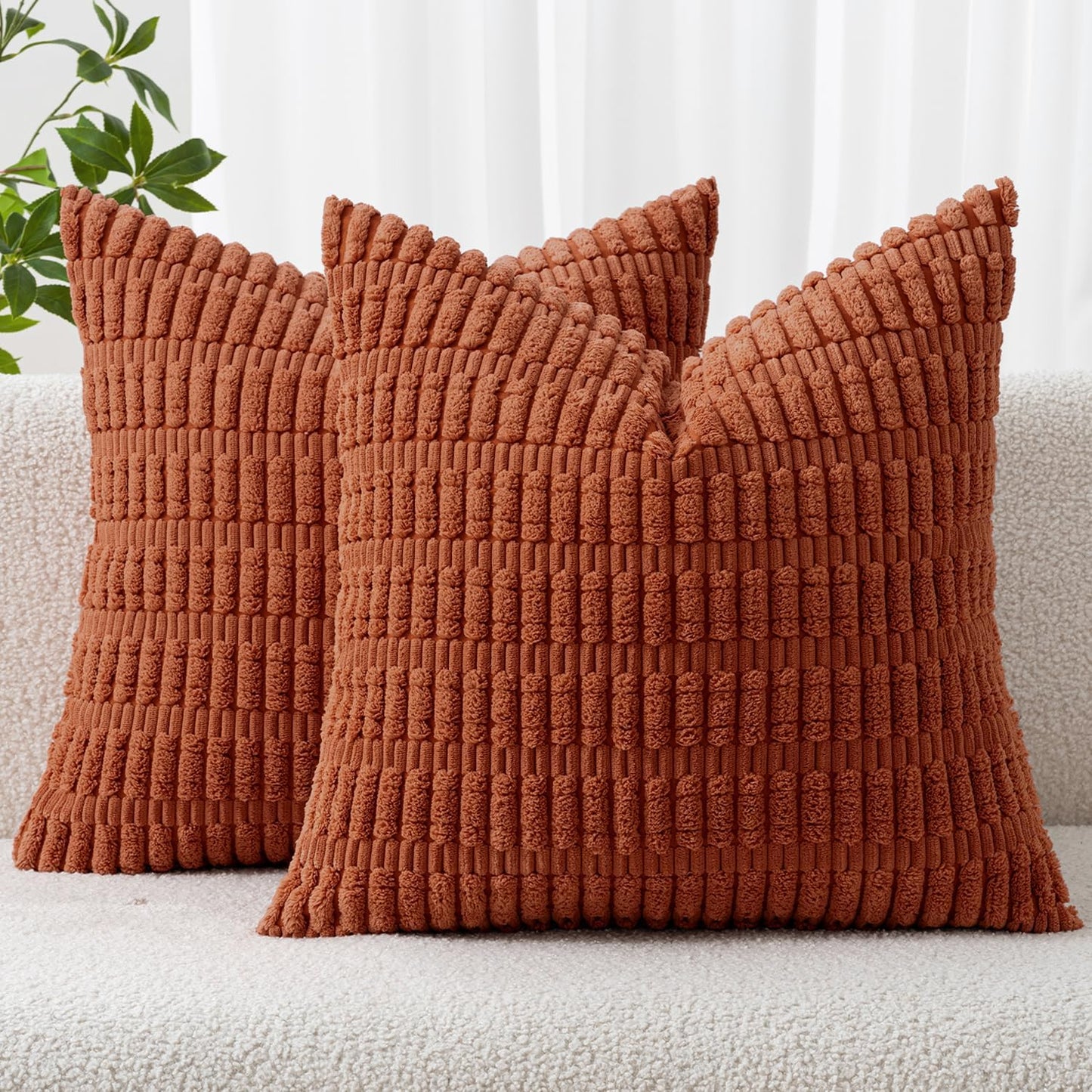MIULEE Pack of 2 Corduroy Decorative Throw Pillow Covers 18x18 Inch Soft Boho Striped Pillow Covers Modern Farmhouse Home Decor for Sofa Living Room Couch Bed Cream White