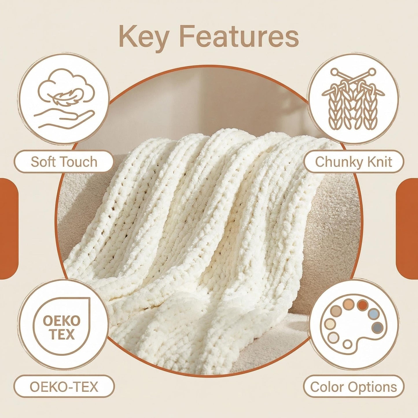 Amélie Home Chunky Knit Throw Blanket for Couch, Soft Chenille Handmade Crochet Throw Rope Knot Blanket for Couch, 50"x60", Space-Dyed Blue Striped