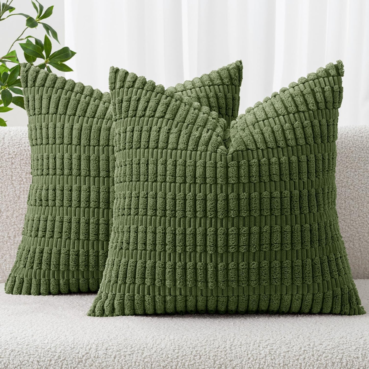 MIULEE Pack of 2 Corduroy Decorative Throw Pillow Covers 18x18 Inch Soft Boho Striped Pillow Covers Modern Farmhouse Home Decor for Sofa Living Room Couch Bed Cream White
