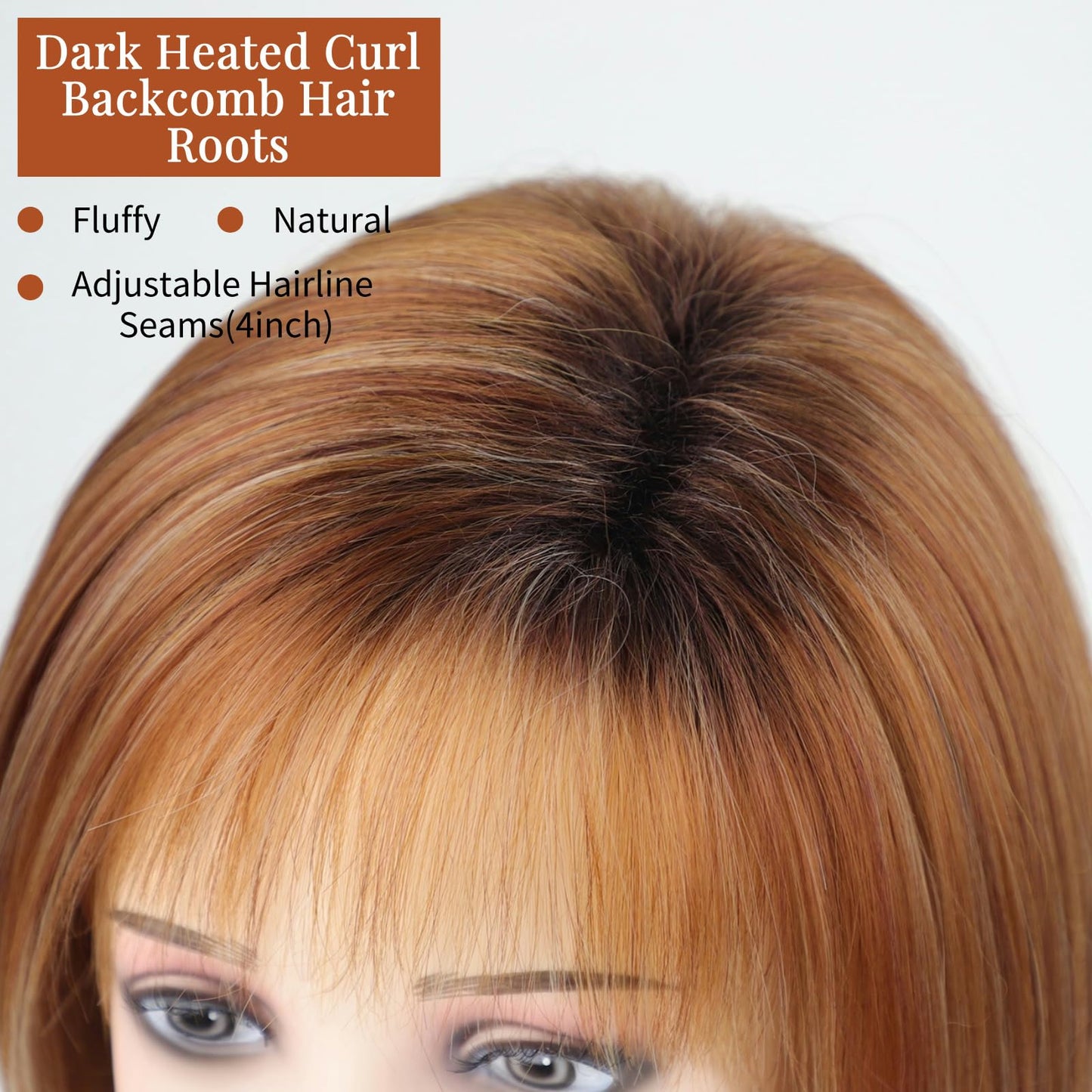 RENERSHOW Medium Length Bob Wigs for White Women Layered Blonde Highlight Straight Pixie Bob Wig with Bangs Heat Synthetic Natural Daily Party Wig 12inch Average Size Wig