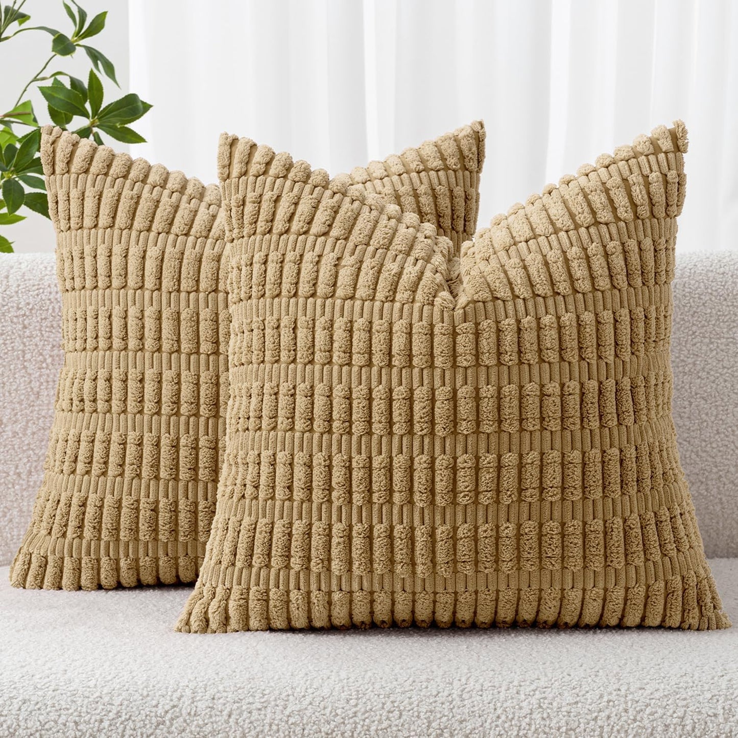 MIULEE Pack of 2 Corduroy Decorative Throw Pillow Covers 18x18 Inch Soft Boho Striped Pillow Covers Modern Farmhouse Home Decor for Sofa Living Room Couch Bed Cream White