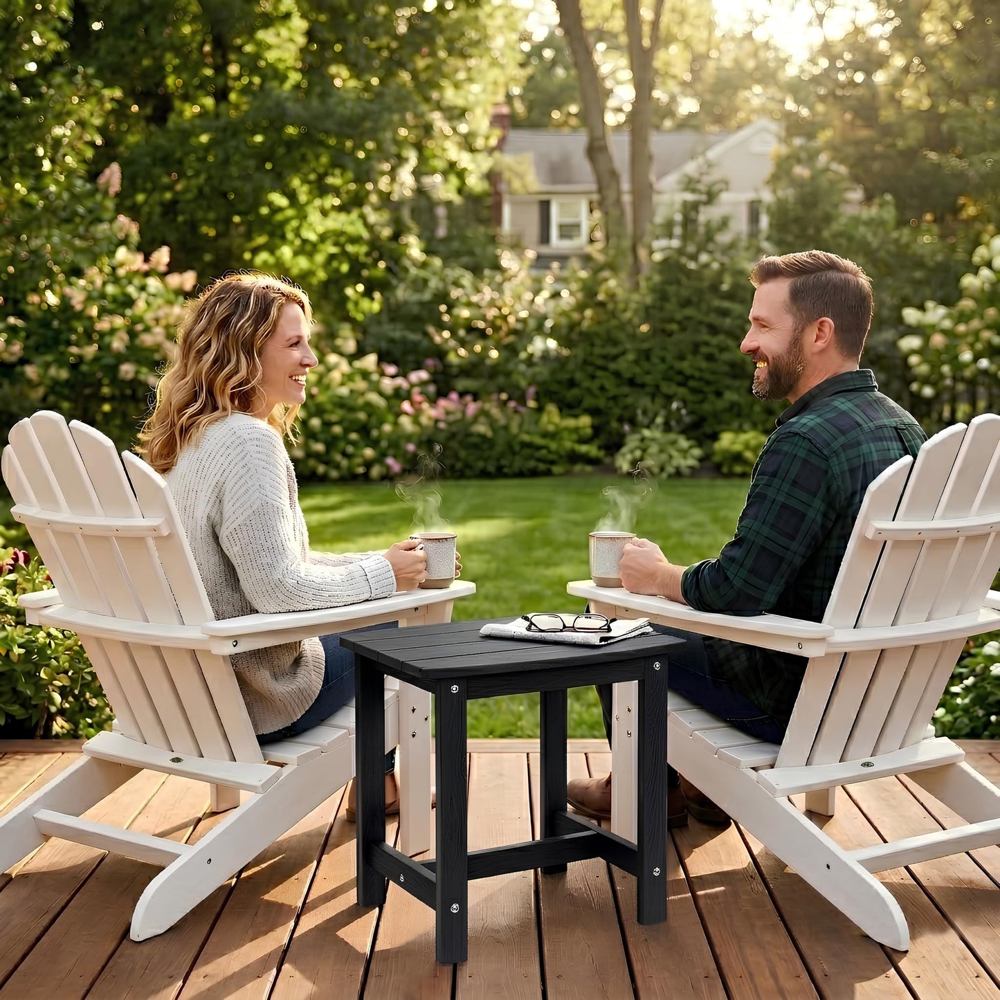 Y&M Adirondack Outdoor Side Table, HIPS Patio End Table, Waterproof Outside Table, Balcony Modern End Tables 23.5" inch Long for Garden, Pool, Beach, Porch, Deck, Indoor or Outdoor Use, Navy Blue