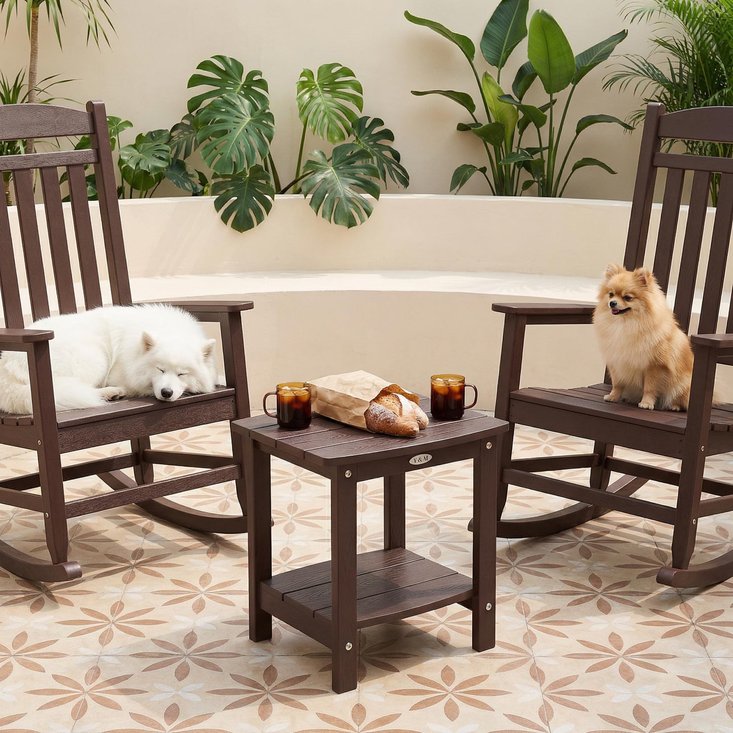 Y&M Adirondack Outdoor Side Table, HIPS Patio End Table, Waterproof Outside Table, Balcony Modern End Tables 23.5" inch Long for Garden, Pool, Beach, Porch, Deck, Indoor or Outdoor Use, Navy Blue
