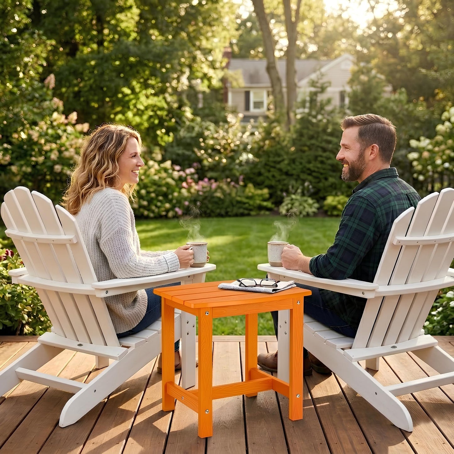 Y&M Adirondack Outdoor Side Table, HIPS Patio End Table, Waterproof Outside Table, Balcony Modern End Tables 23.5" inch Long for Garden, Pool, Beach, Porch, Deck, Indoor or Outdoor Use, Navy Blue