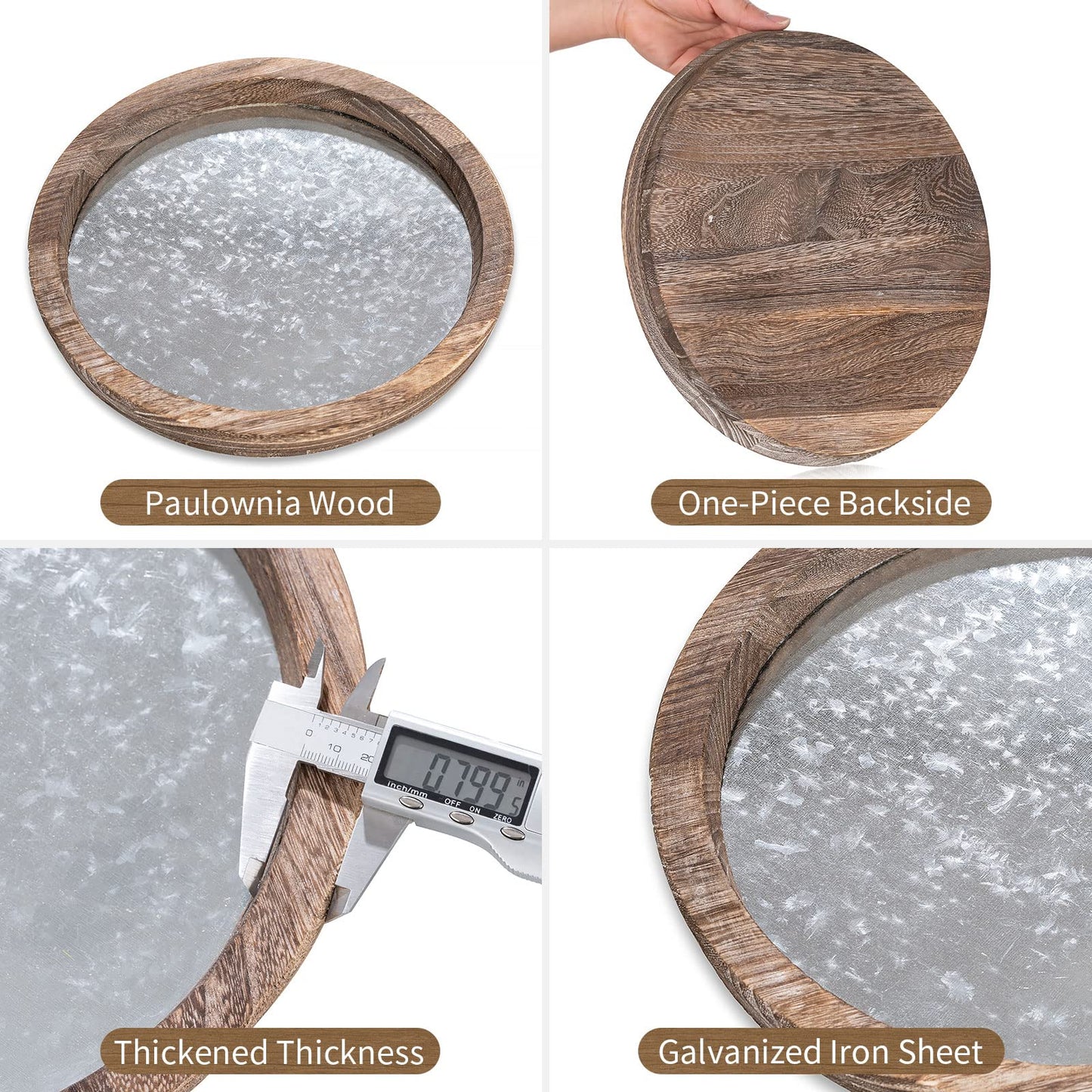 Hanobe Candle Plate Holder Tray: Round Wood Decorative Candle Plate - Rustic Farmhouse CoffeeTable Decor - Tealight Pillar Trays for Home Decor (Distressed)