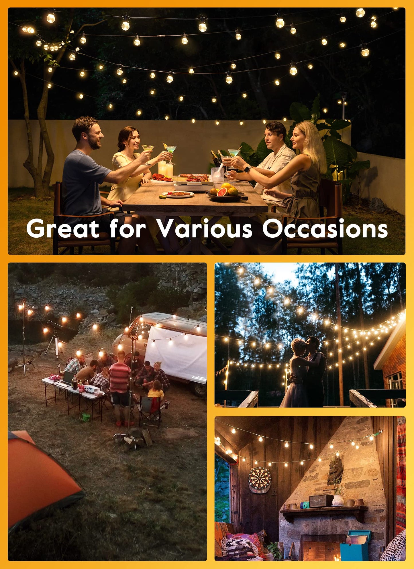 Brightown Outdoor String Lights, 50FT 25 G40 Bulbs Shatterproof Patio Lights, IP65 Waterproof Dimmable Hanging Connectable Globe LED Outdoor Lights for Backyard, Bistro, Porch, Deck, Balcony