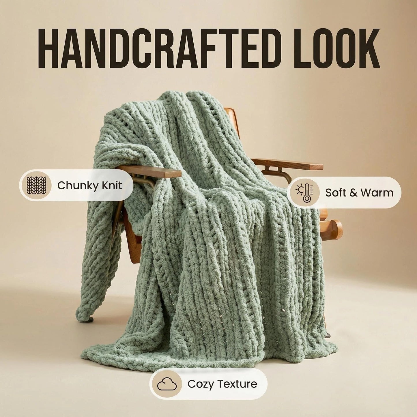 Amélie Home Chunky Knit Throw Blanket for Couch, Soft Chenille Handmade Crochet Throw Rope Knot Blanket for Couch, 50"x60", Space-Dyed Blue Striped