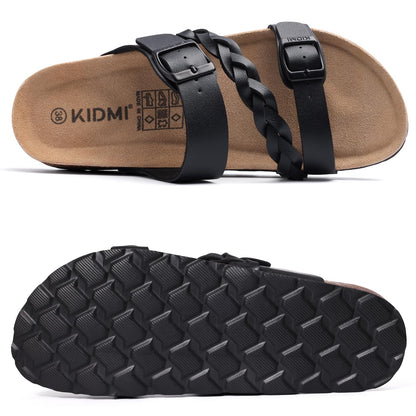 KIDMI Women's Cork Footbed Sandals with Arch Support Comfortable Slip-On Slide Sandals With Adjustable Buckle for Summer