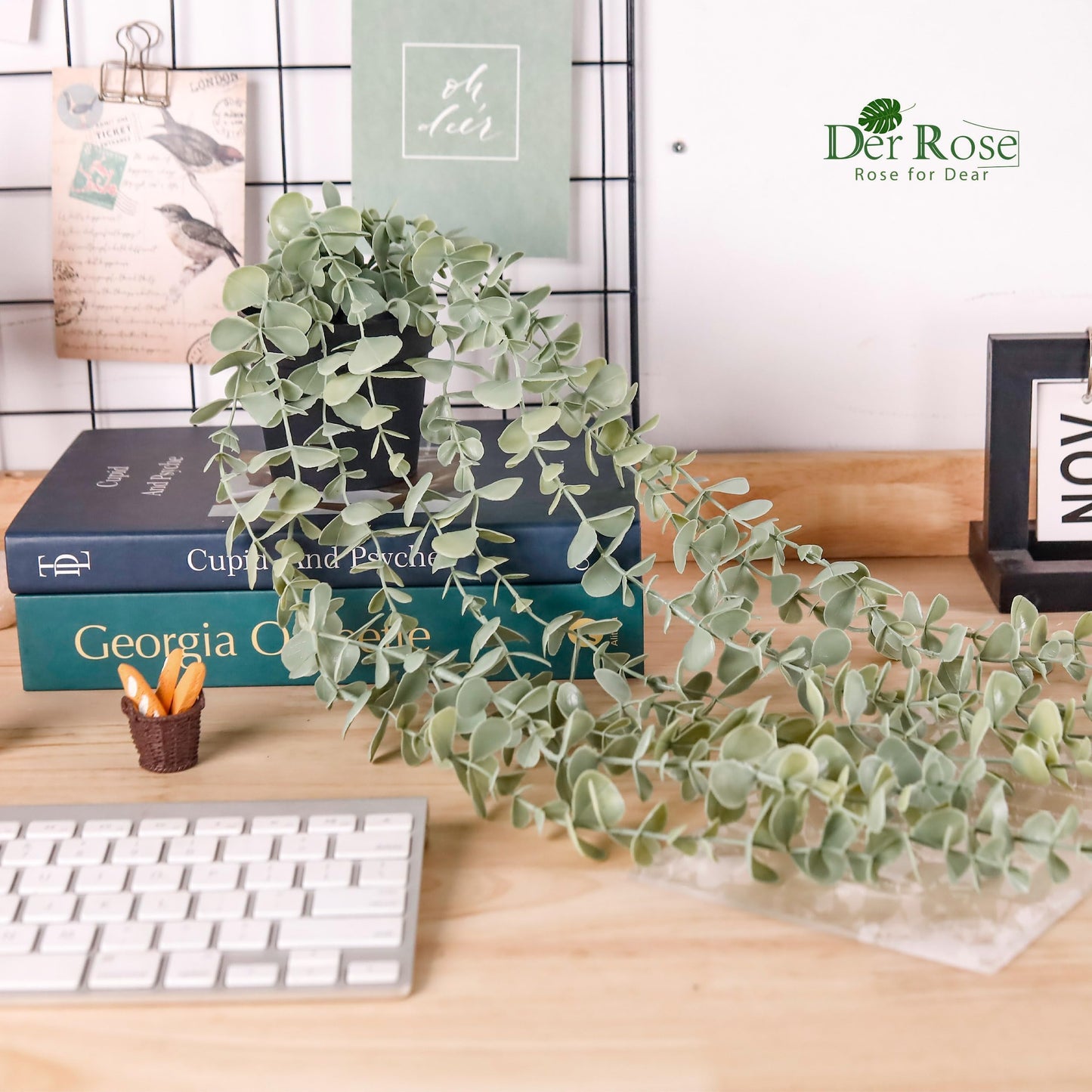 Der Rose 1Pcs Fake Plants Hanging Artificial Potted Faux Eucalyptus Plants for Modern Boho Farmhouse Bathroom Office Desk Wall Art Shelf Living Room Aesthetic Decor Indoor