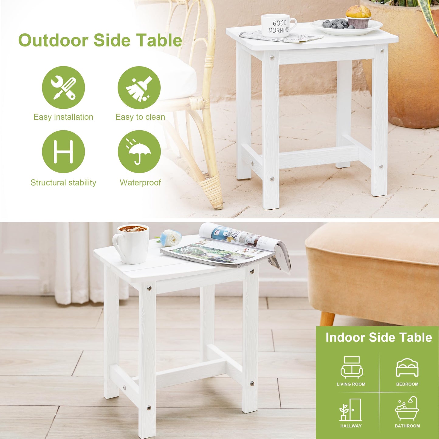 Y&M Adirondack Outdoor Side Table, HIPS Patio End Table, Waterproof Outside Table, Balcony Modern End Tables 23.5" inch Long for Garden, Pool, Beach, Porch, Deck, Indoor or Outdoor Use, Navy Blue
