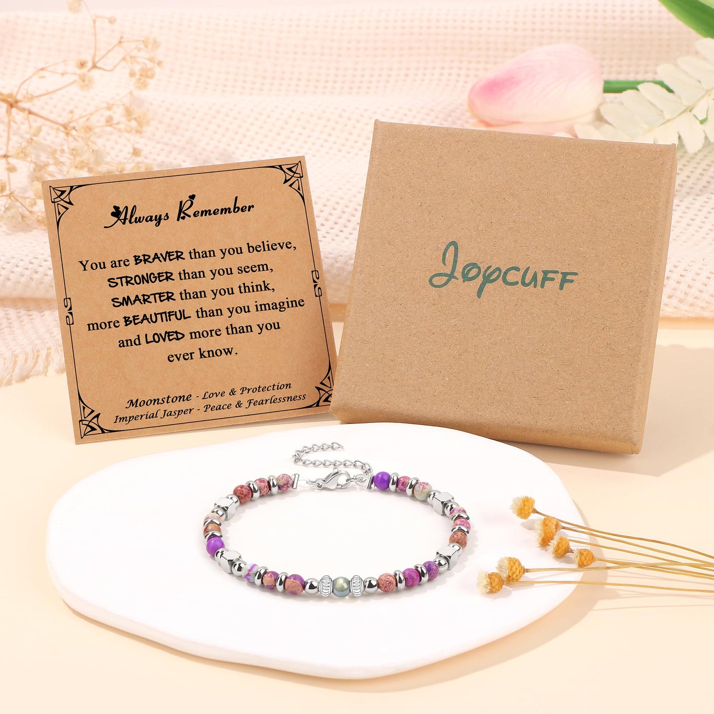 JoycuFF 𝗚𝗶𝗳𝘁𝘀 𝗳𝗼𝗿 𝗪𝗼𝗺𝗲𝗻 𝗠𝗼𝗼𝗻𝘀𝘁𝗼𝗻𝗲 𝗕𝗿𝗮𝗰𝗲𝗹𝗲𝘁 Amazonite Colorful Imperial Jasper Stainless Steel Beads Bracelets, Graduation Christmas Valentines Mothers Day Birthday Gifts
