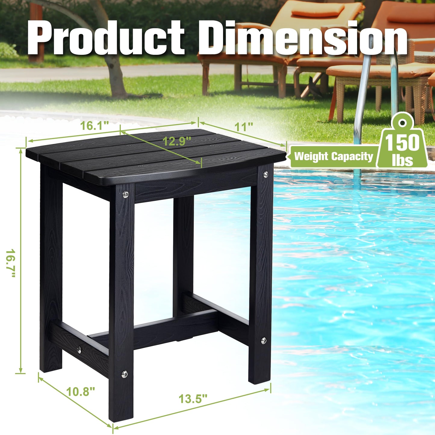 Y&M Adirondack Outdoor Side Table, HIPS Patio End Table, Waterproof Outside Table, Balcony Modern End Tables 23.5" inch Long for Garden, Pool, Beach, Porch, Deck, Indoor or Outdoor Use, Navy Blue