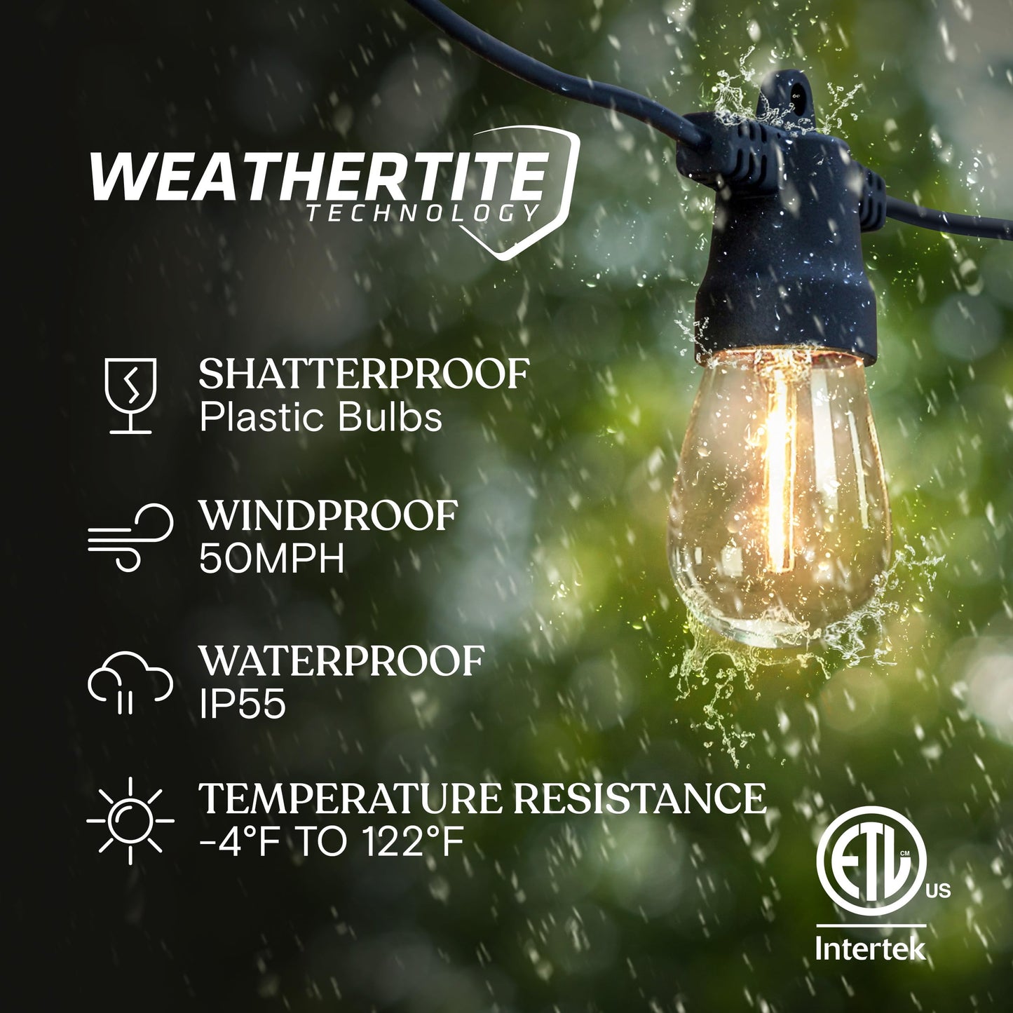 Brightech Ambience Pro Solar Powered Outdoor String Lights -27 ft Commercial Grade Waterproof Edison Patio Lights, Shatterproof LED String Lights for Outside, Porch - 12 Bulbs, 1W Soft White