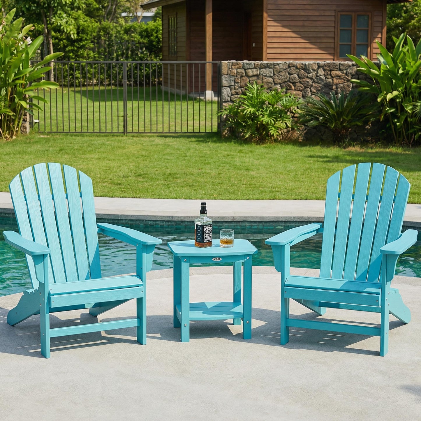 Y&M Adirondack Outdoor Side Table, HIPS Patio End Table, Waterproof Outside Table, Balcony Modern End Tables 23.5" inch Long for Garden, Pool, Beach, Porch, Deck, Indoor or Outdoor Use, Navy Blue