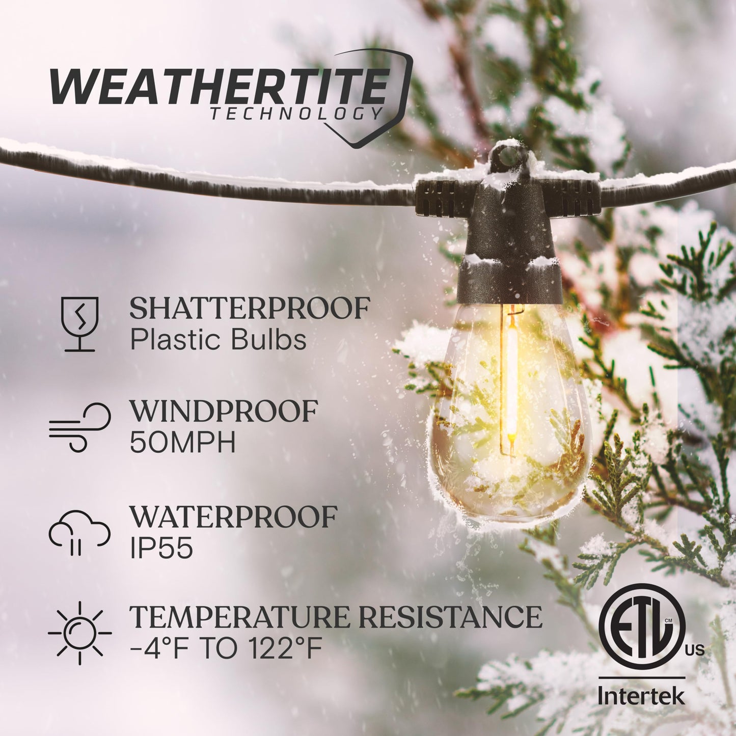 Brightech Ambience Pro Solar Powered Outdoor String Lights -27 ft Commercial Grade Waterproof Edison Patio Lights, Shatterproof LED String Lights for Outside, Porch - 12 Bulbs, 1W Soft White