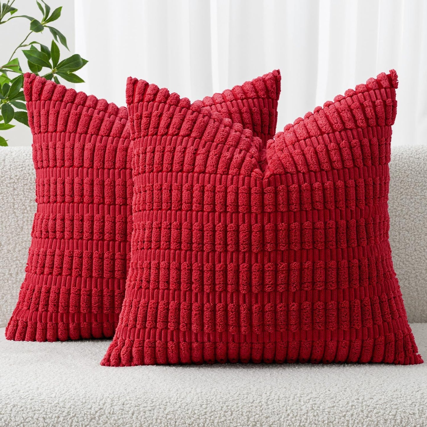 MIULEE Pack of 2 Corduroy Decorative Throw Pillow Covers 18x18 Inch Soft Boho Striped Pillow Covers Modern Farmhouse Home Decor for Sofa Living Room Couch Bed Cream White