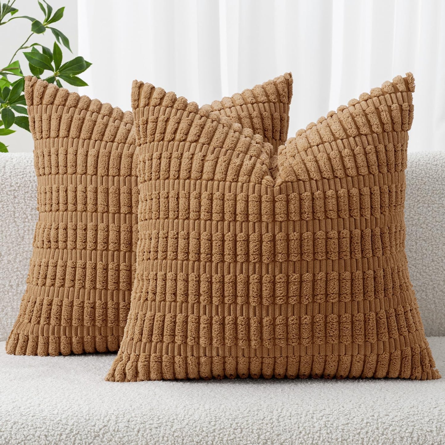 MIULEE Pack of 2 Corduroy Decorative Throw Pillow Covers 18x18 Inch Soft Boho Striped Pillow Covers Modern Farmhouse Home Decor for Sofa Living Room Couch Bed Cream White