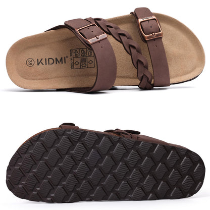 KIDMI Women's Cork Footbed Sandals with Arch Support Comfortable Slip-On Slide Sandals With Adjustable Buckle for Summer