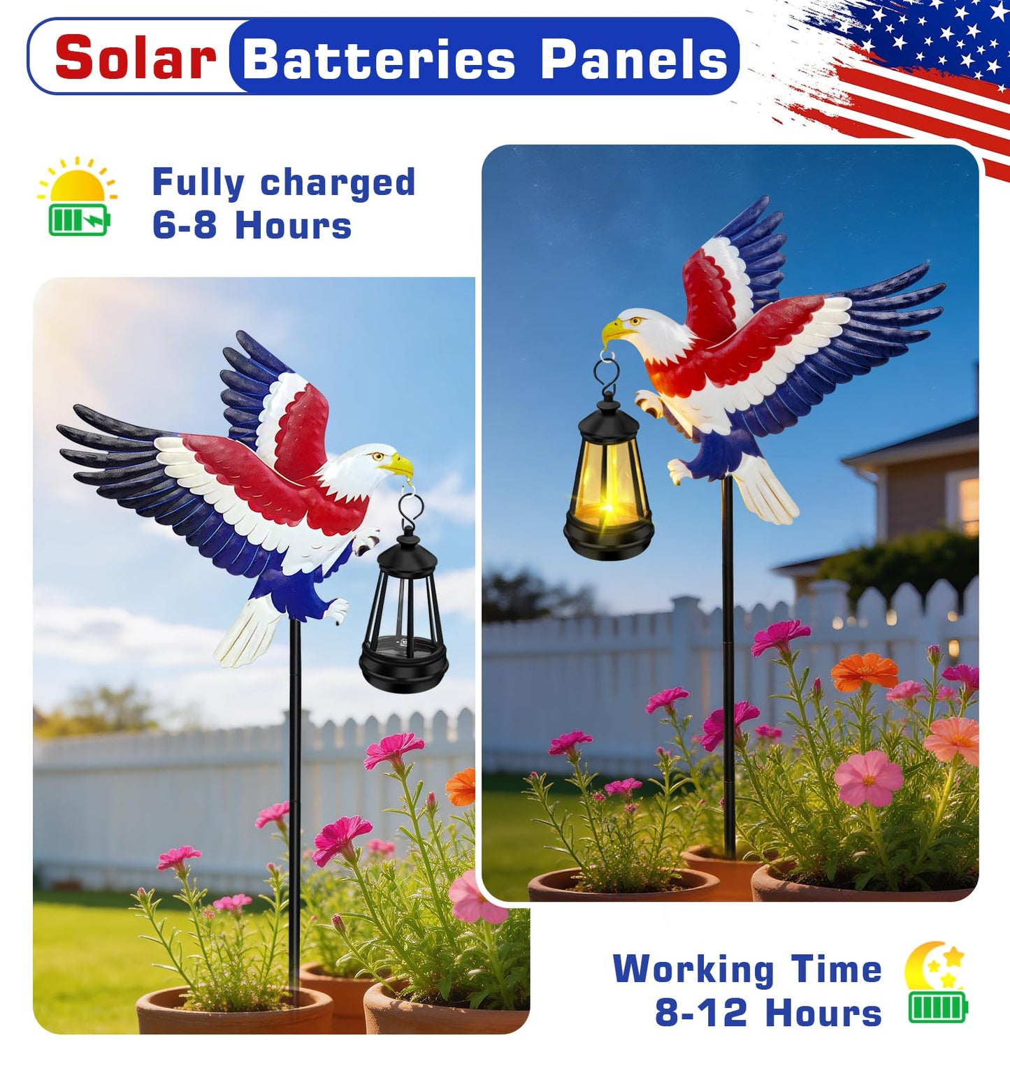 ZFNN Solar Garden Decor Lights Outdoor Waterproof, Metal Butterfly Stakes with Solar Lanterns, Solar Garden Lights for Decorative Yard Art Outside Patio Lawn Ornaments, Gifts for Women Mom