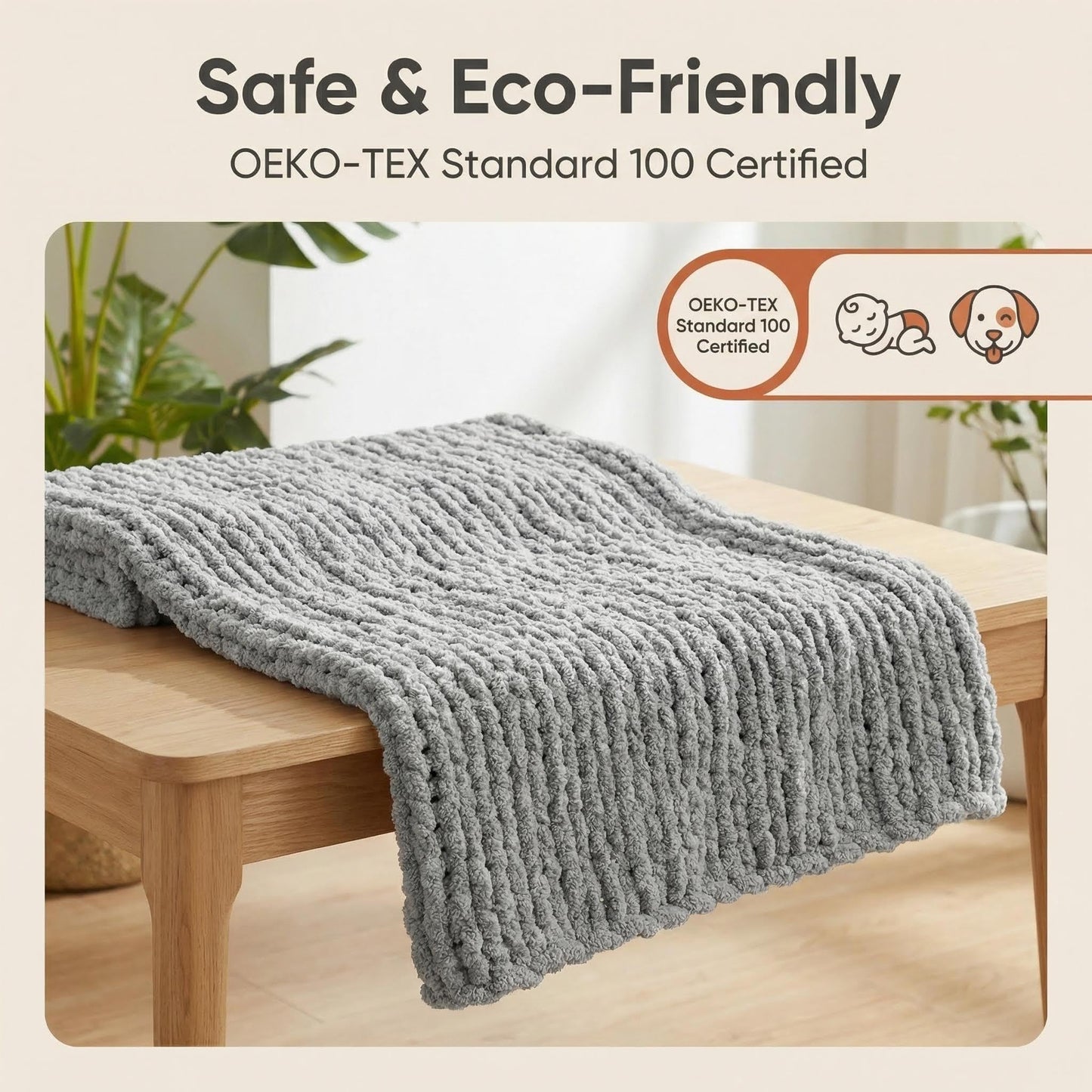 Amélie Home Chunky Knit Throw Blanket for Couch, Soft Chenille Handmade Crochet Throw Rope Knot Blanket for Couch, 50"x60", Space-Dyed Blue Striped