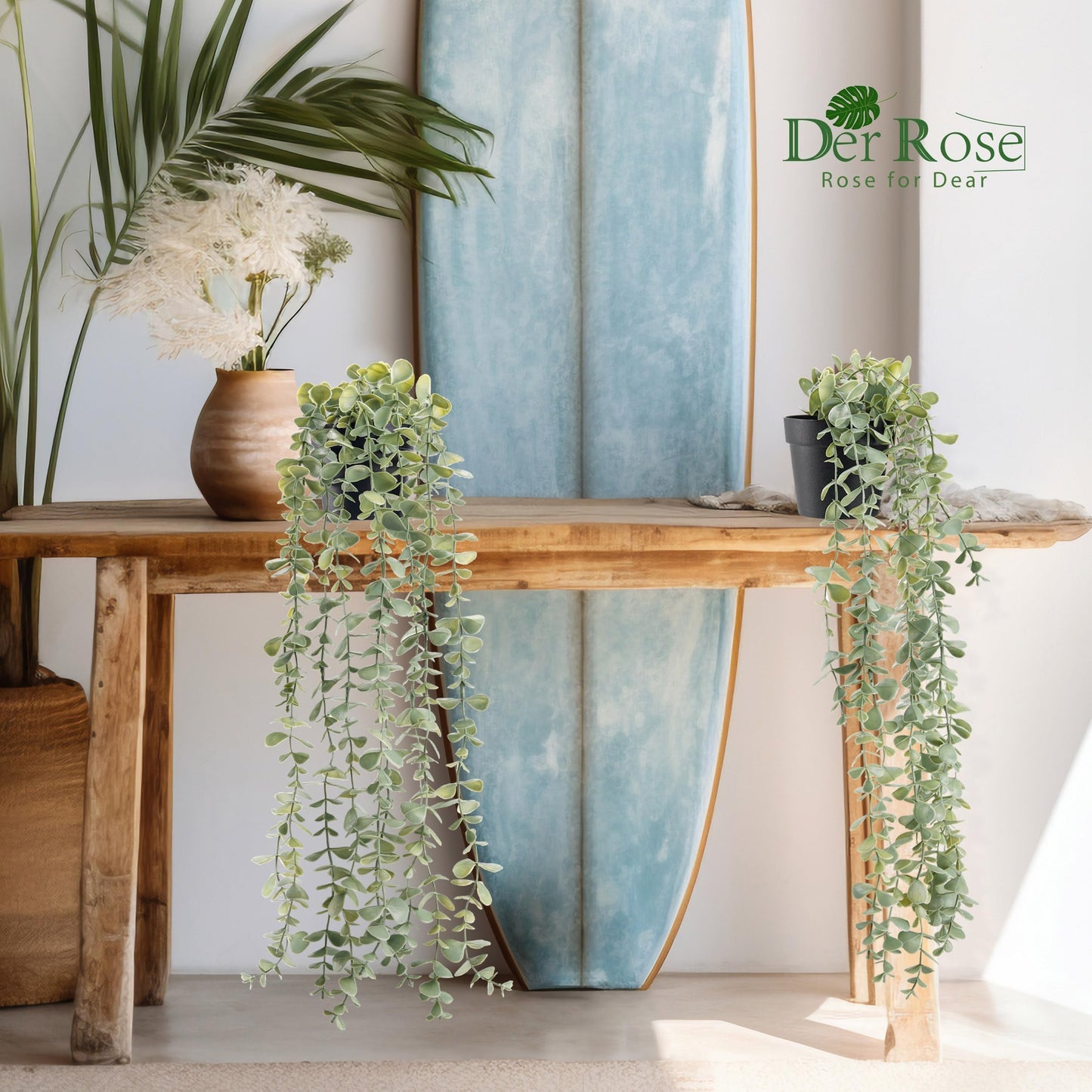 Der Rose 1Pcs Fake Plants Hanging Artificial Potted Faux Eucalyptus Plants for Modern Boho Farmhouse Bathroom Office Desk Wall Art Shelf Living Room Aesthetic Decor Indoor