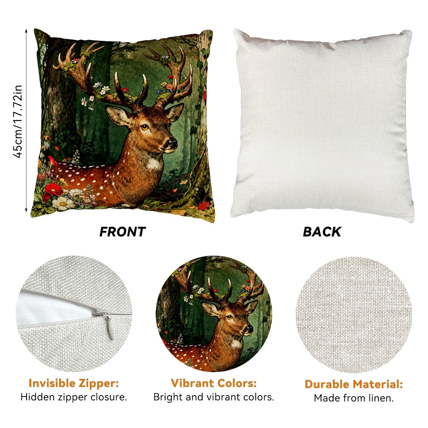 Set of 4 Forest Animals Throw Pillow Covers 18x18 Inch,Deer Fox Rabbit Hedgehog Pillow Covers,Woodland Forest Animal Cushion Case for Outdoor Indoor Living Room Sofa Patio Bedroom Decor