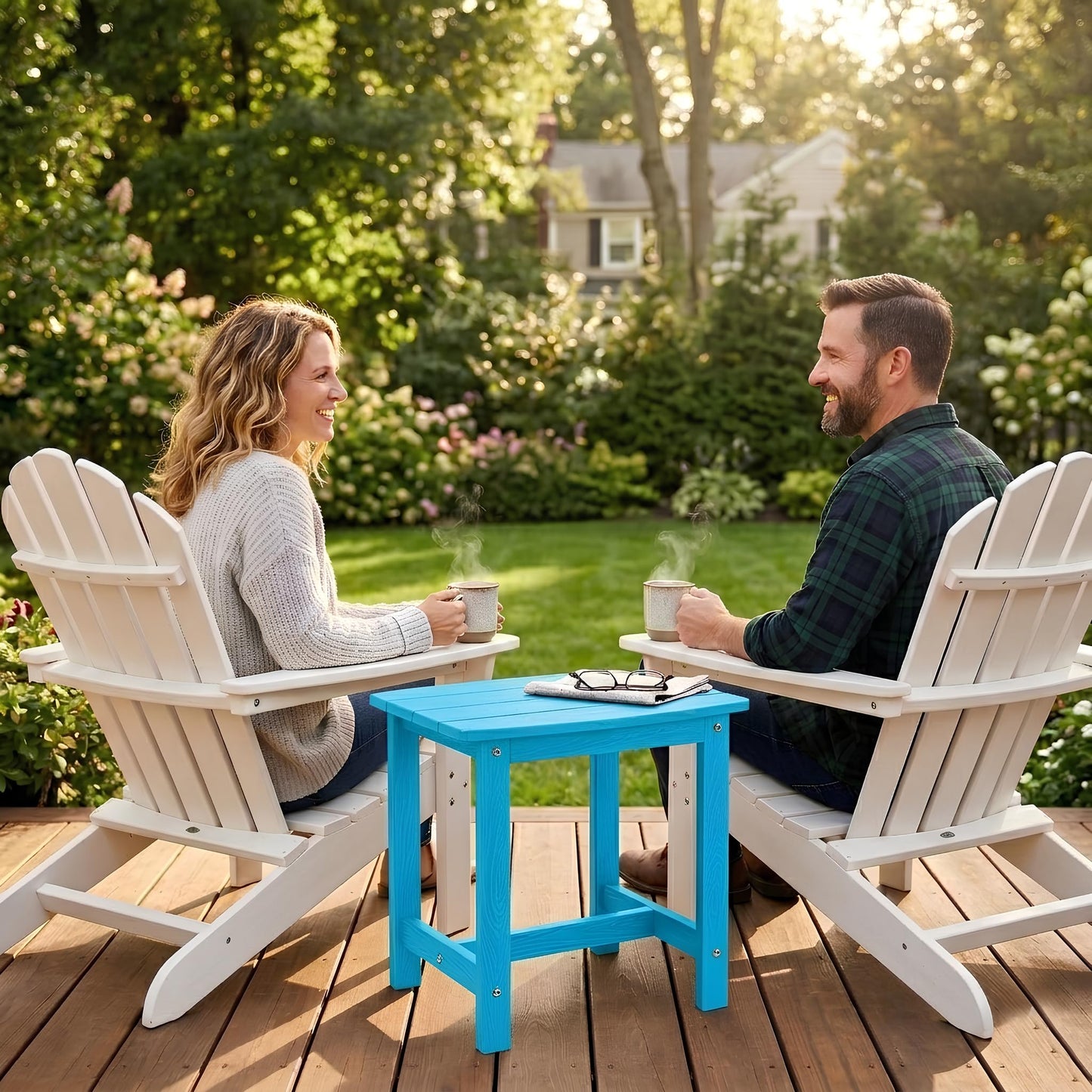 Y&M Adirondack Outdoor Side Table, HIPS Patio End Table, Waterproof Outside Table, Balcony Modern End Tables 23.5" inch Long for Garden, Pool, Beach, Porch, Deck, Indoor or Outdoor Use, Navy Blue