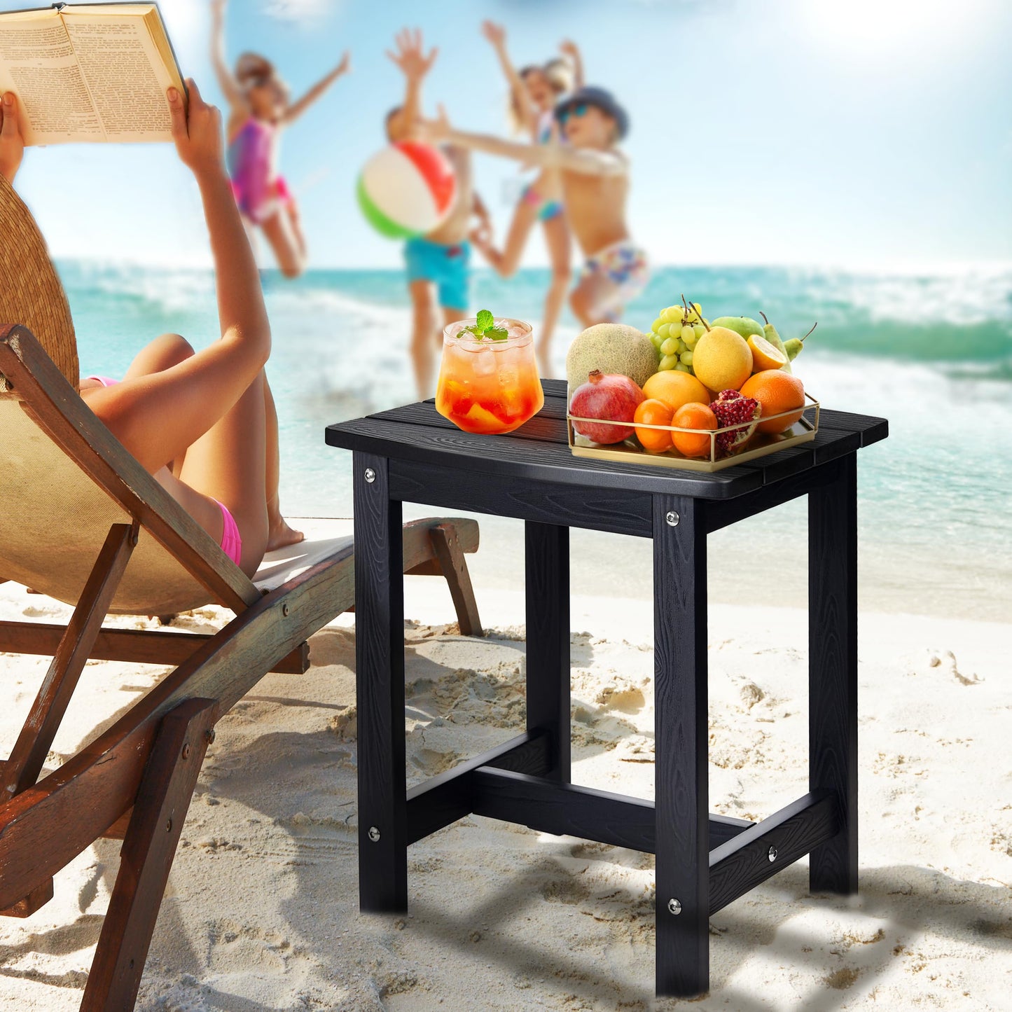 Y&M Adirondack Outdoor Side Table, HIPS Patio End Table, Waterproof Outside Table, Balcony Modern End Tables 23.5" inch Long for Garden, Pool, Beach, Porch, Deck, Indoor or Outdoor Use, Navy Blue