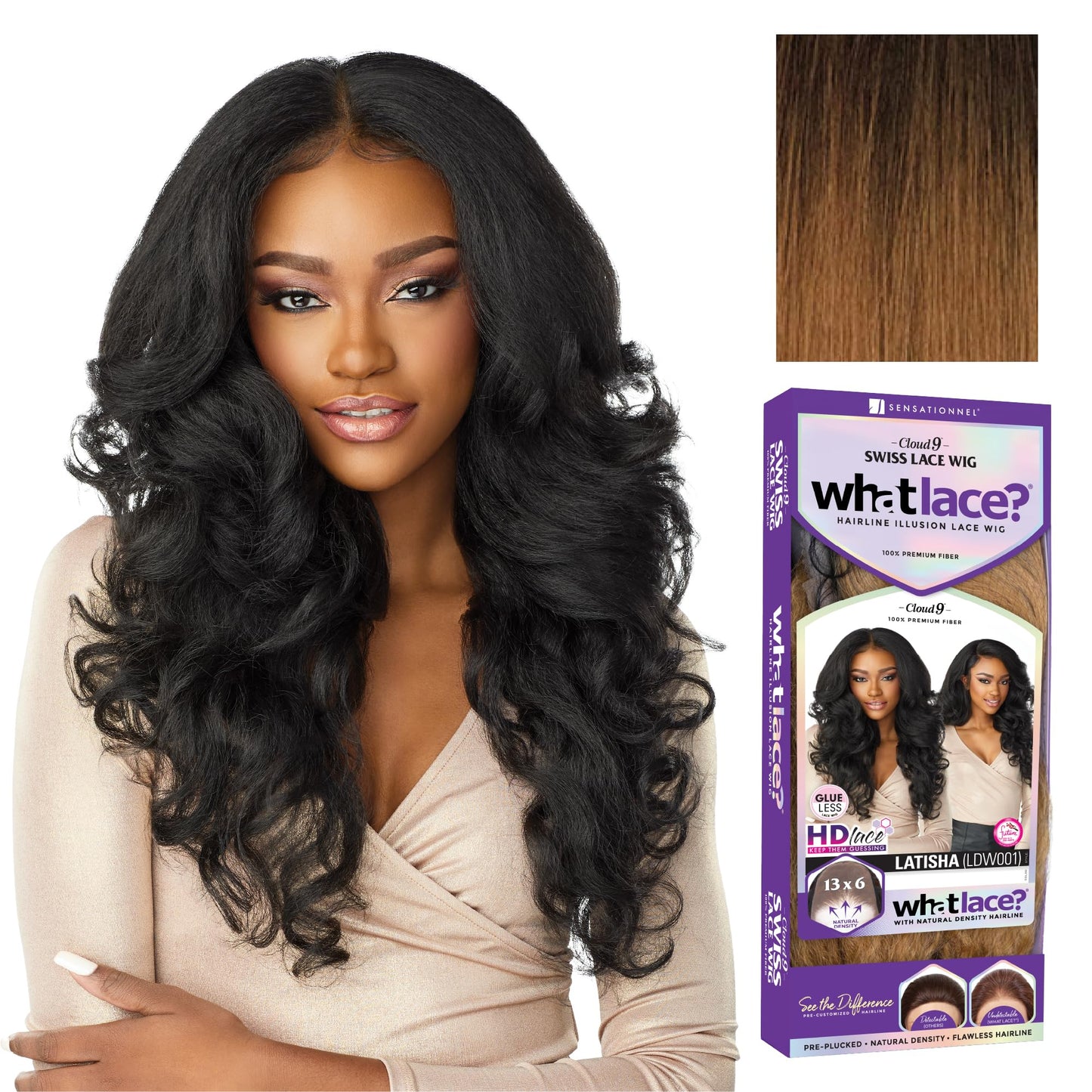 Sensationnel What Lace 13X6 Wigs - Latisha Lacefrontal Hand Tied Glueless Synthetic With Natural Density Preplucked Hairline (Jet Black 1)