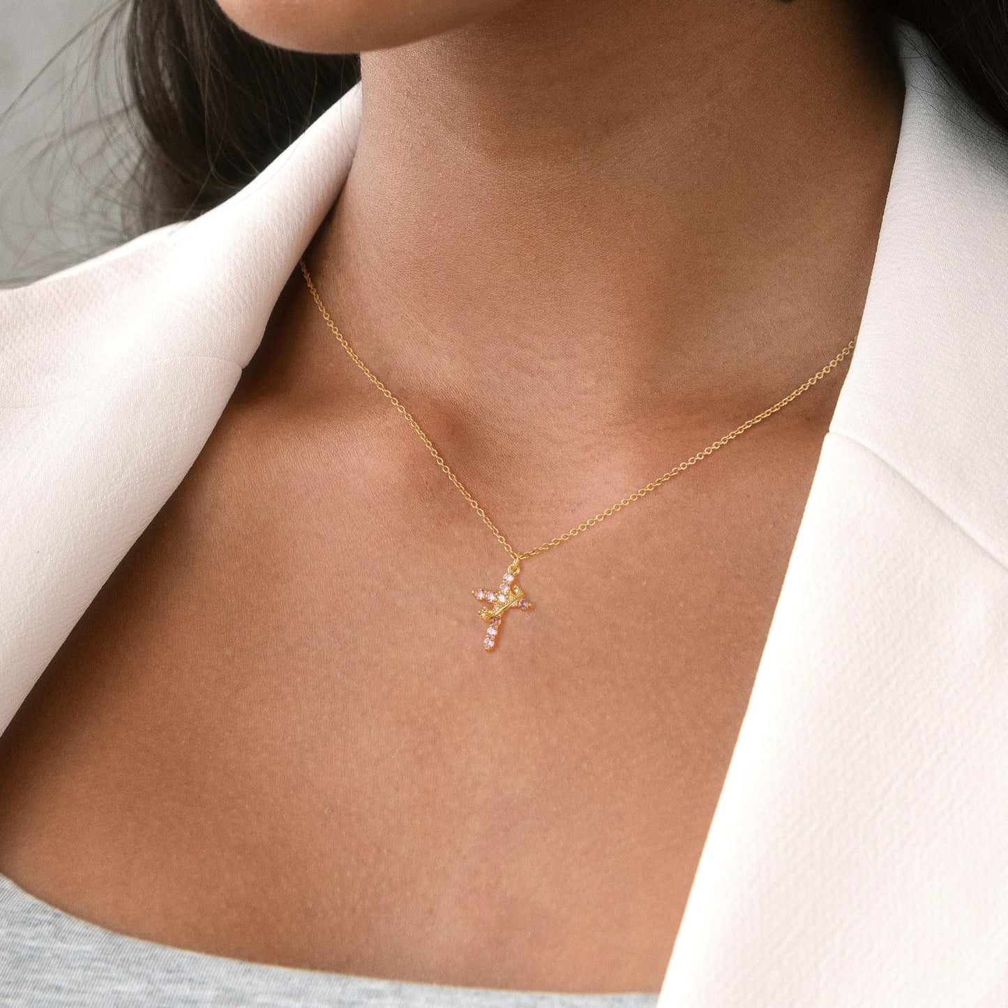Robaice Cross Necklace for Women, 14K Gold Plated Crown Cross Pendant Necklace, Non-Tarnish Faith Jewelry for Women, Christian Religious Gifts