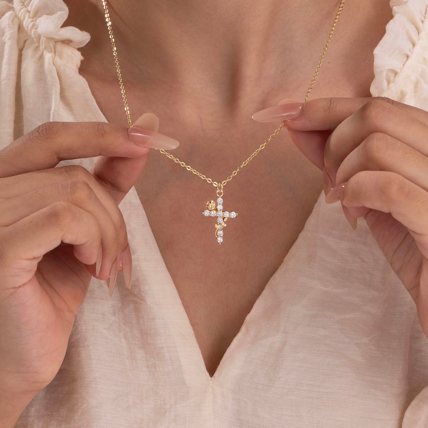 Robaice Cross Necklace for Women, 14K Gold Plated Crown Cross Pendant Necklace, Non-Tarnish Faith Jewelry for Women, Christian Religious Gifts