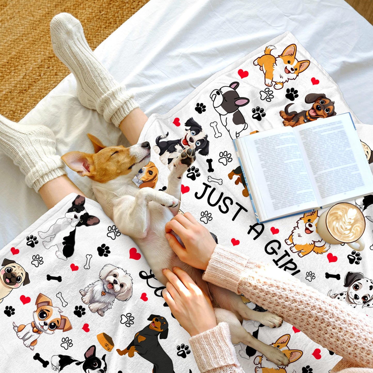 Dog Gifts for Girls Women Puppy Plush Just A Girl Who Loves Dogs Print Throw Blanket Stuff Cute Puppys Themed Dog Blanket for Girls Women Kids Dogs Lovers Birthday Decorations Bed Room Decor 50"X40"