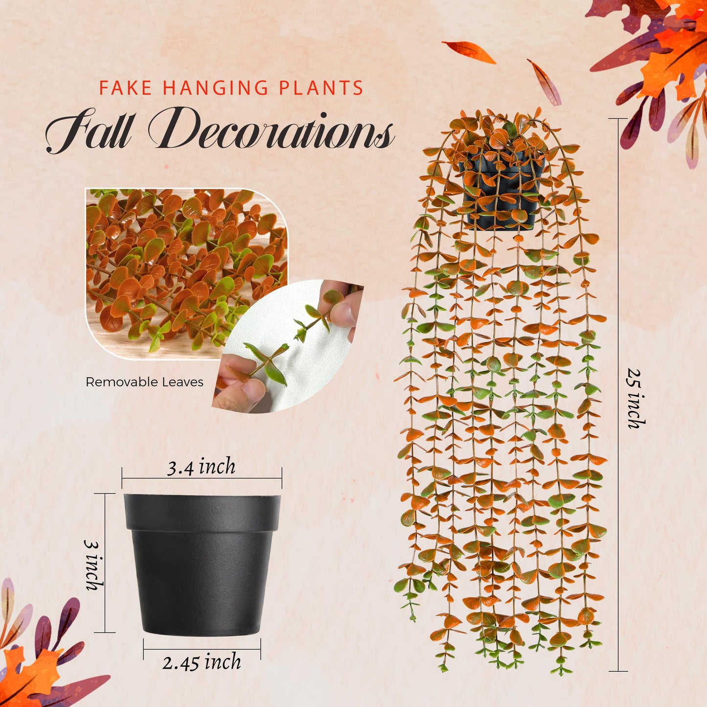 Der Rose 1Pcs Fake Plants Hanging Artificial Potted Faux Eucalyptus Plants for Modern Boho Farmhouse Bathroom Office Desk Wall Art Shelf Living Room Aesthetic Decor Indoor