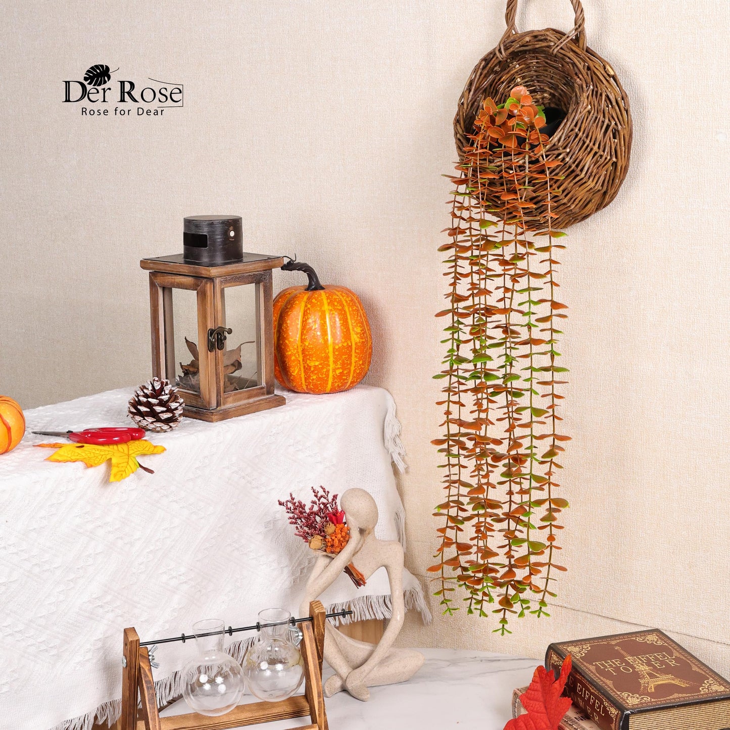 Der Rose 1Pcs Fake Plants Hanging Artificial Potted Faux Eucalyptus Plants for Modern Boho Farmhouse Bathroom Office Desk Wall Art Shelf Living Room Aesthetic Decor Indoor