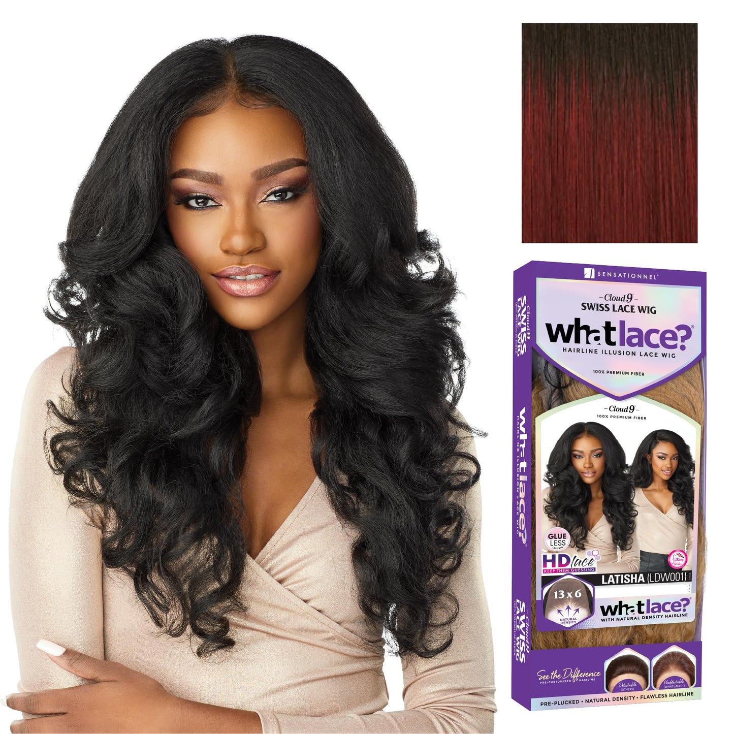 Sensationnel What Lace 13X6 Wigs - Latisha Lacefrontal Hand Tied Glueless Synthetic With Natural Density Preplucked Hairline (Jet Black 1)