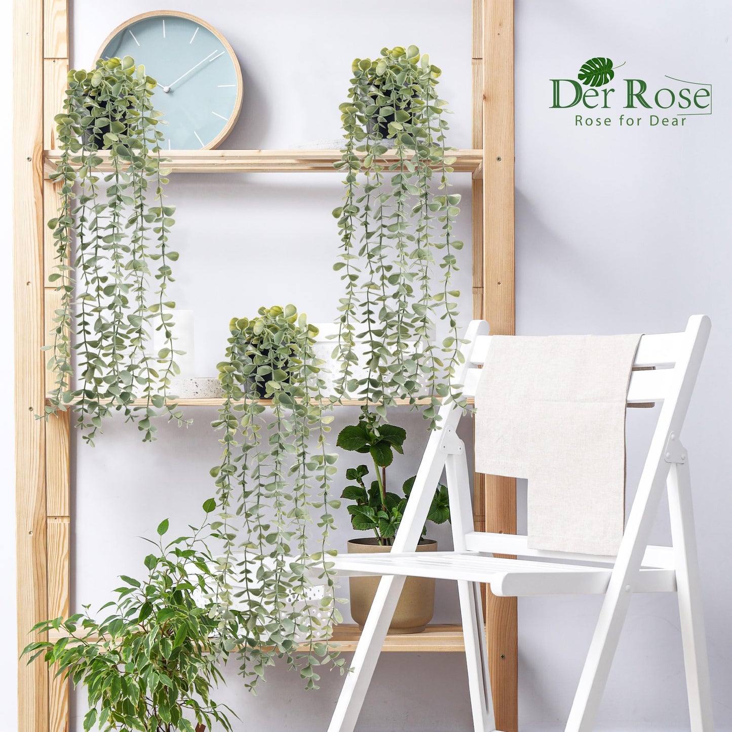Der Rose 1Pcs Fake Plants Hanging Artificial Potted Faux Eucalyptus Plants for Modern Boho Farmhouse Bathroom Office Desk Wall Art Shelf Living Room Aesthetic Decor Indoor