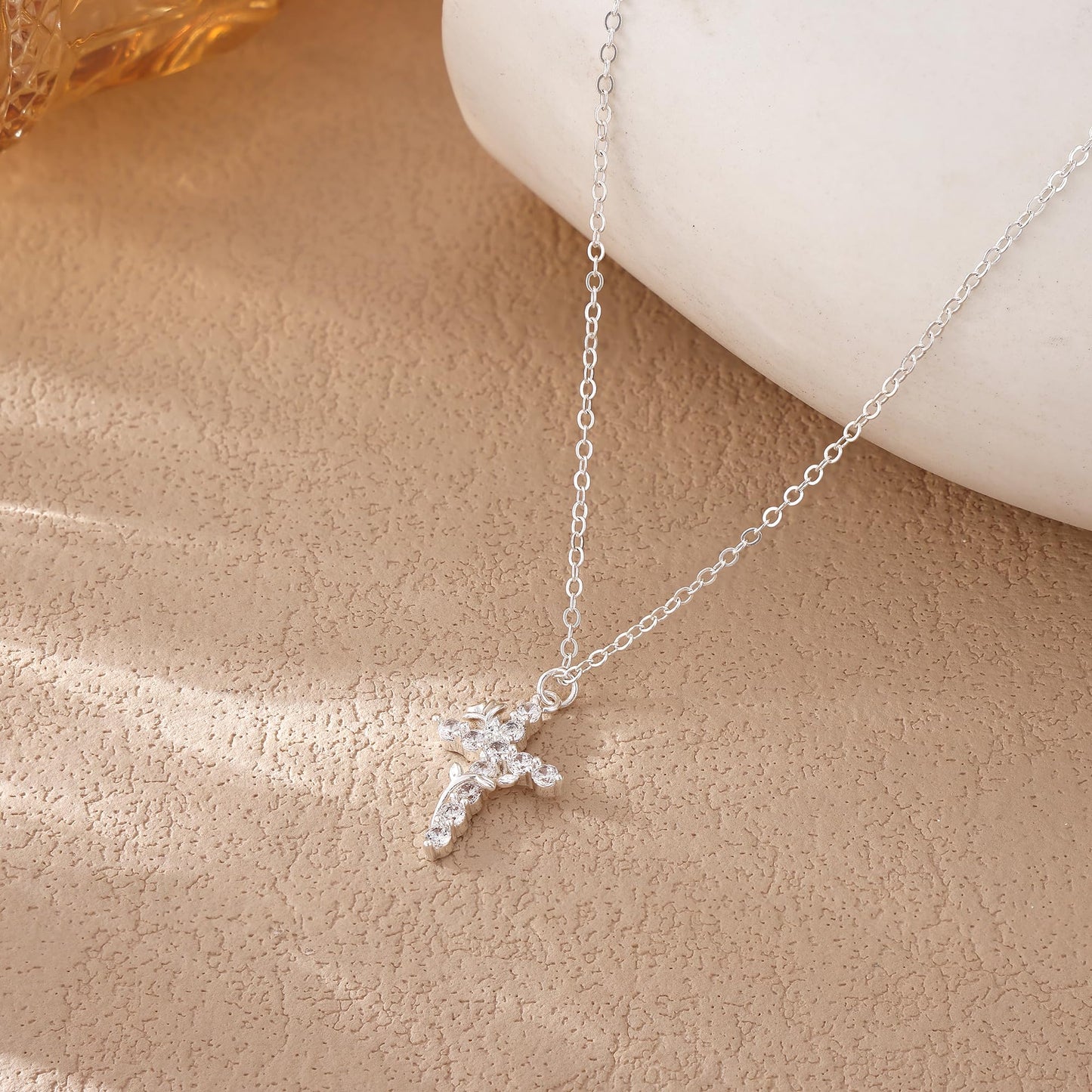 Robaice Cross Necklace for Women, 14K Gold Plated Crown Cross Pendant Necklace, Non-Tarnish Faith Jewelry for Women, Christian Religious Gifts