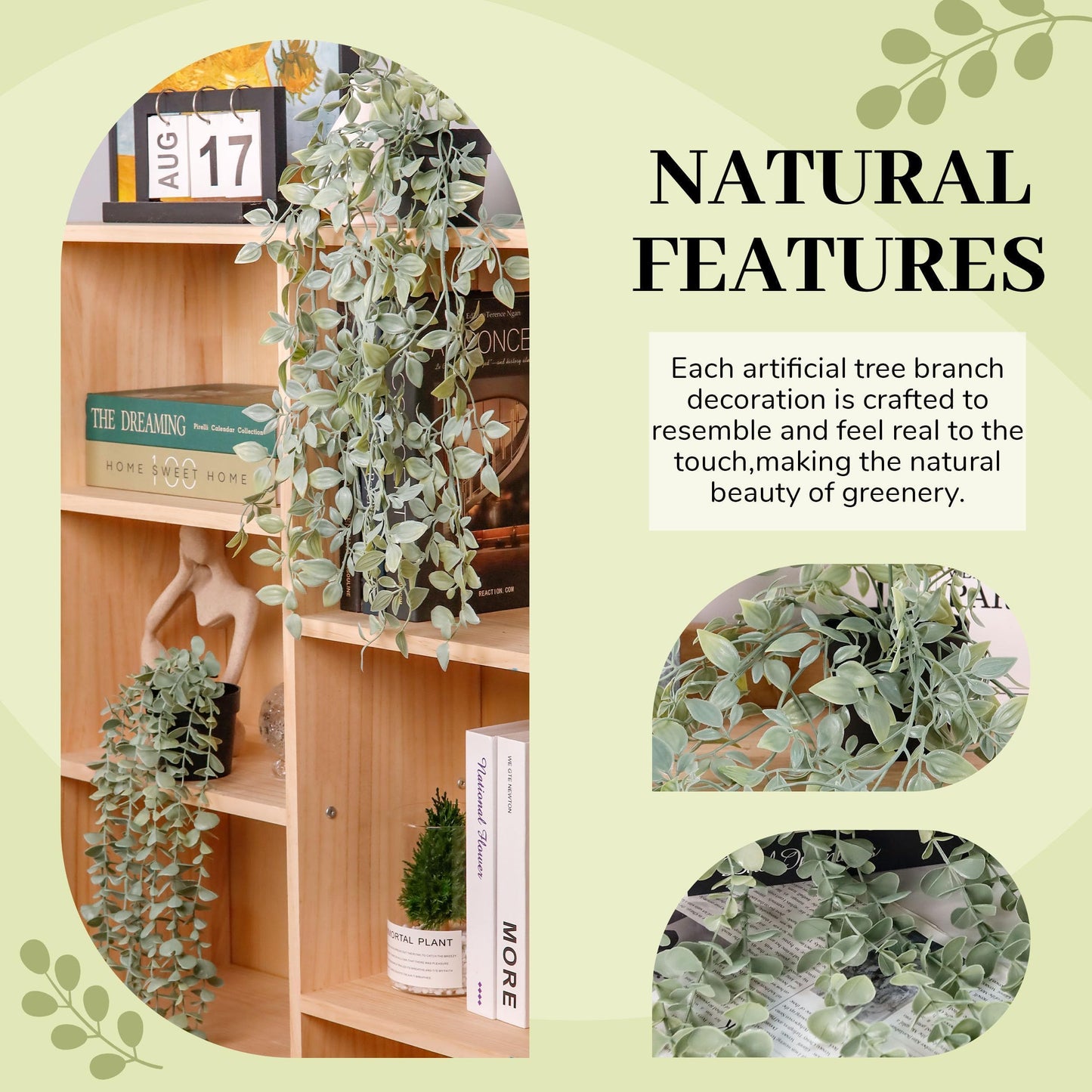 Der Rose 1Pcs Fake Plants Hanging Artificial Potted Faux Eucalyptus Plants for Modern Boho Farmhouse Bathroom Office Desk Wall Art Shelf Living Room Aesthetic Decor Indoor