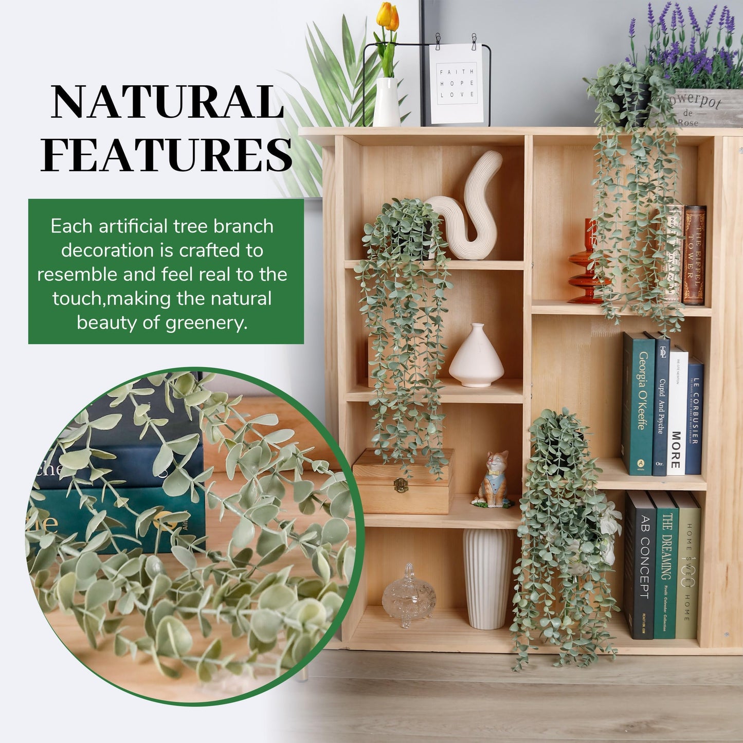 Der Rose 1Pcs Fake Plants Hanging Artificial Potted Faux Eucalyptus Plants for Modern Boho Farmhouse Bathroom Office Desk Wall Art Shelf Living Room Aesthetic Decor Indoor