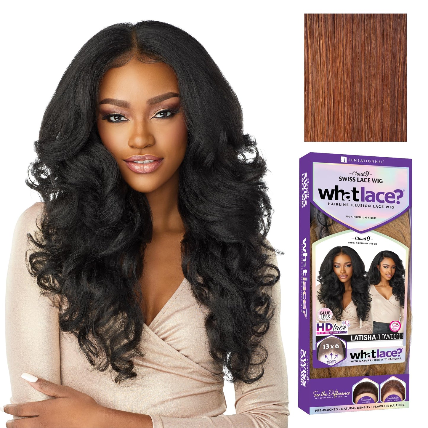 Sensationnel What Lace 13X6 Wigs - Latisha Lacefrontal Hand Tied Glueless Synthetic With Natural Density Preplucked Hairline (Jet Black 1)