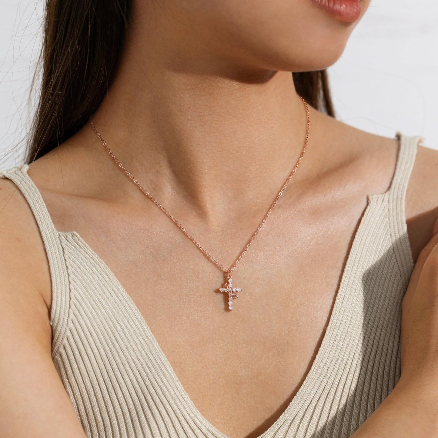 Robaice Cross Necklace for Women, 14K Gold Plated Crown Cross Pendant Necklace, Non-Tarnish Faith Jewelry for Women, Christian Religious Gifts