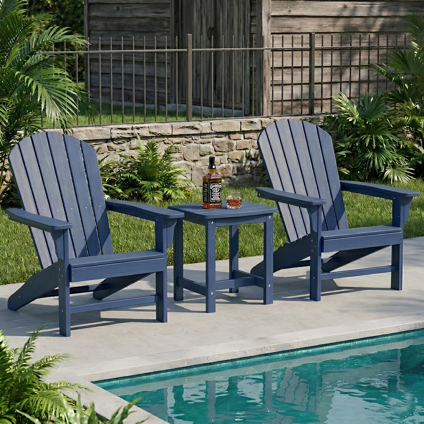 Y&M Adirondack Outdoor Side Table, HIPS Patio End Table, Waterproof Outside Table, Balcony Modern End Tables 23.5" inch Long for Garden, Pool, Beach, Porch, Deck, Indoor or Outdoor Use, Navy Blue