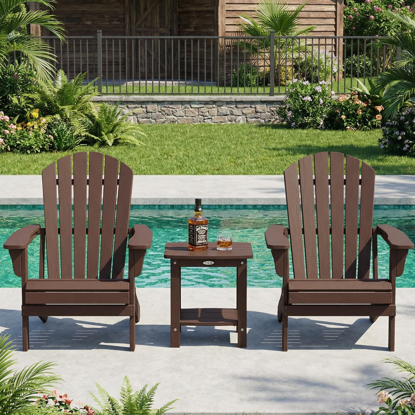 Y&M Adirondack Outdoor Side Table, HIPS Patio End Table, Waterproof Outside Table, Balcony Modern End Tables 23.5" inch Long for Garden, Pool, Beach, Porch, Deck, Indoor or Outdoor Use, Navy Blue